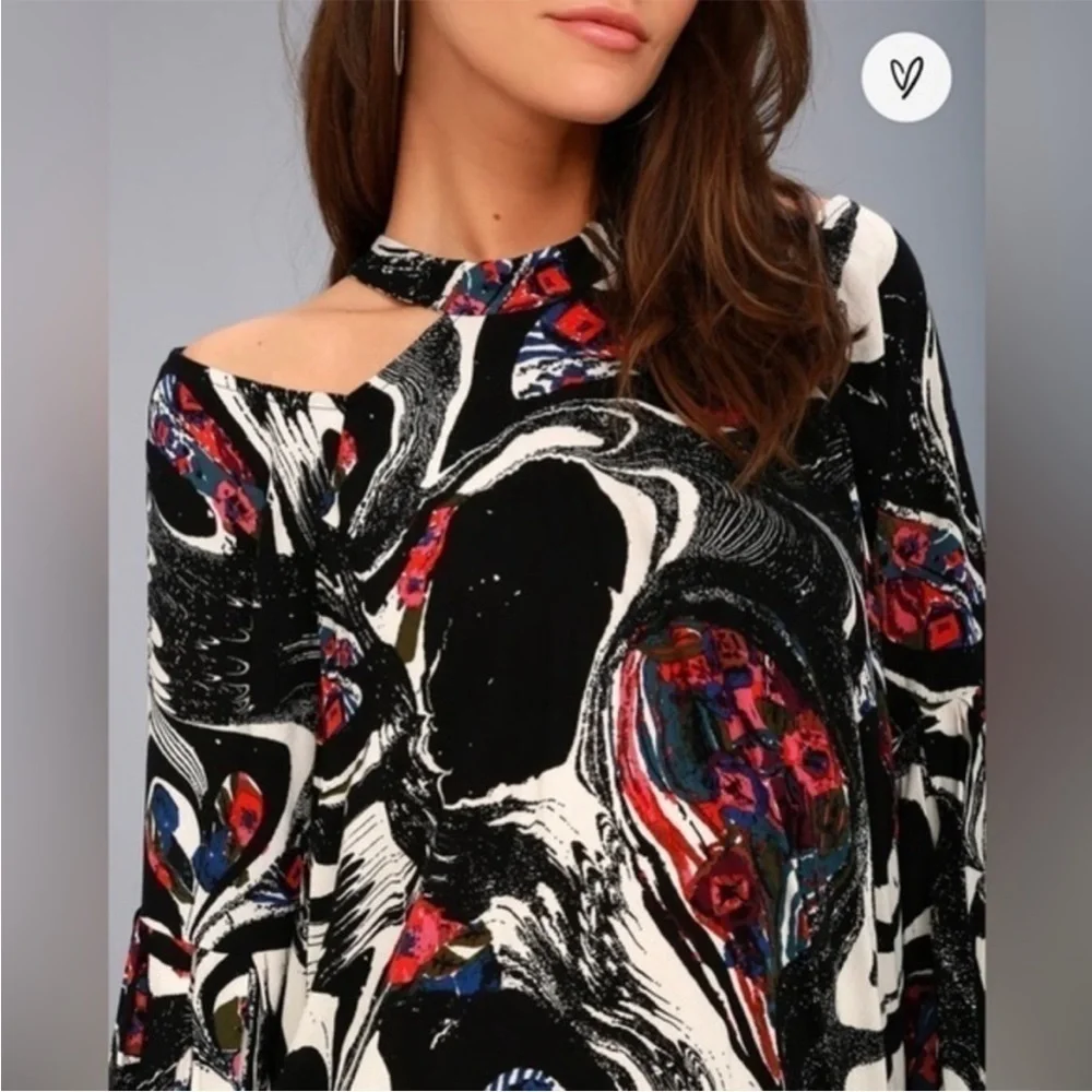 Free People Drift Away Cold Shoulder Tunic‎ Top Multicolored